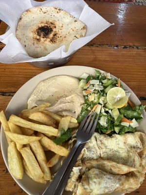Israeli breakfast with omelette   at Chilly Beans in Dharamshala