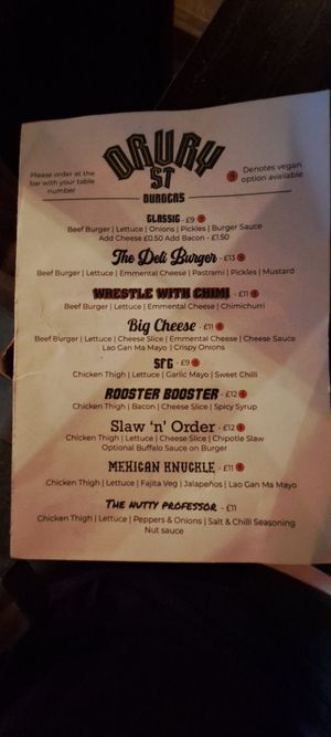 Menu July 2024 at Drury Street Bar & Kitchen in Glasgow