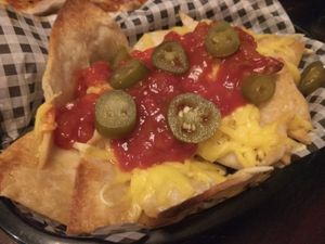 Nachos with salsa, vegan cheese, and jalapeños at Drury Street Bar & Kitchen in Glasgow