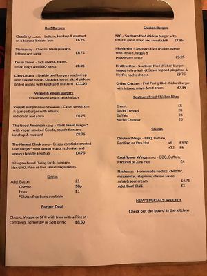 Great vegan pizza and vegan cheesy chips options. Other side of the menu has all of the vegan and veggie burgers at Drury Street Bar & Kitchen in Glasgow