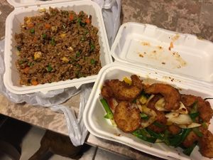Thai fried rice and spicy cha cha  at Noble Vegetarian in Sacramento