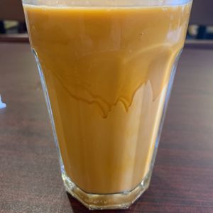 Thai iced tea (ordered without ice) at Noble Vegetarian in Sacramento