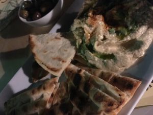 Bad pic! Hummus and pita! at Portes in Chania