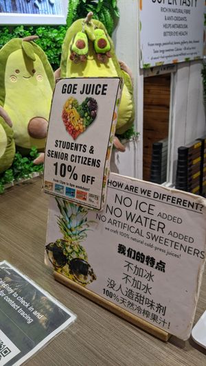 10% discount for students and senior citizens at Goe Juice - Jurong Point 2 in West Singapore