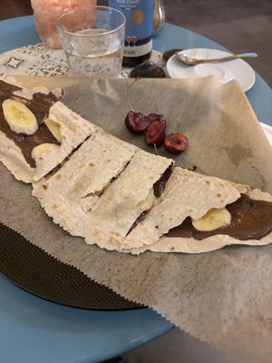 Flatbread dessert with chocolate and banana  at SAJ in Nice