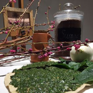 Émincés d’épinards aux saveurs Levantines 
Spinach, onions, sumac (zesty spice), salt, pepper, olive oil at SAJ in Nice