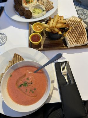 Gazpacho, Veggie Taco & Falafel  at Cinema Cafe in Fes