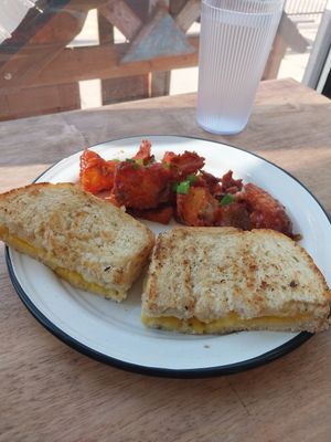 Vegan Grilled Cheese & Tomato Potatoes at Three Twigs & Co in Springfield