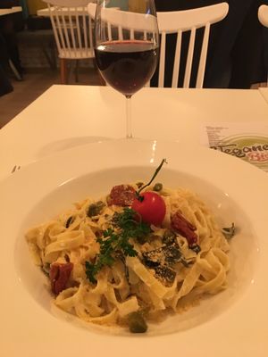 Tagliatelles  at Veganeria in Budapest