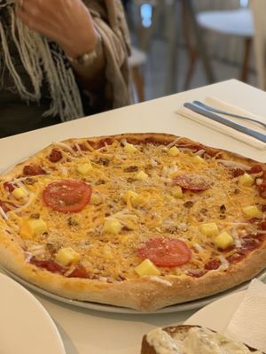 Very good cheese pizza with so many kind of cheese.  at Veganeria in Budapest