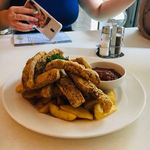Coated seitan at Veganeria in Budapest