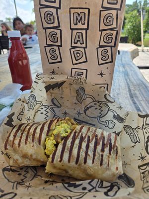 A Happy Cow burrito on a vegan/ gluten-free tortilla! at Rise Up Coffee in Easton