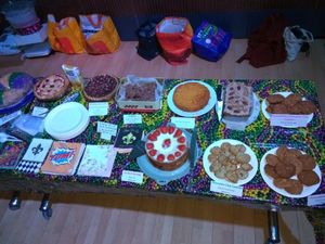 Cake Hop, Feb 18: cake buffet table, mostly vegan at Glasgow Jitterbugs in Glasgow