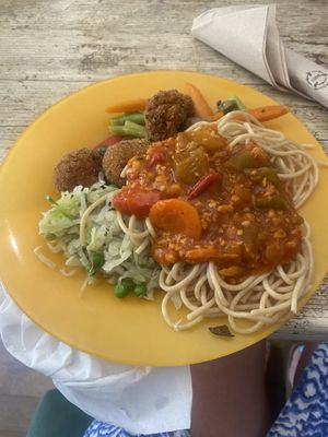 The hot food vegan selection   at Vegetalia in Fuengirola