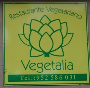 Vegetalia sign outside the restaurant at Vegetalia in Fuengirola