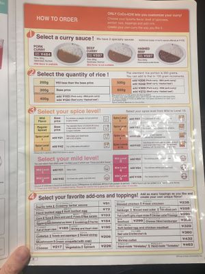 English menu explaining how to customise your curry at CoCo Ichibanya - Tobu Asakusa Station in Tokyo