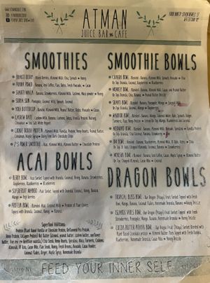 Menu  at Atman Juice Bar and Cafe  in Watertown