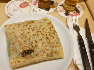 Vegan crepe with chickpea curry inside at Engelbat in Cologne