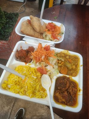 Samosa and tray from indian cuisine at St George's Market in Belfast