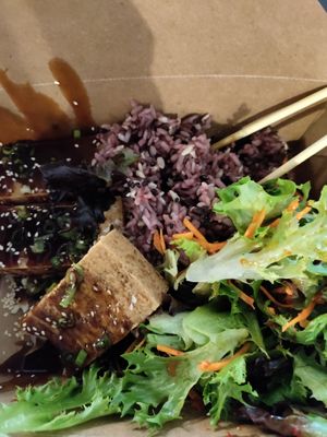 Fried tofu, mixed rice, salad greens at Bae Bae's Kitchen in Pittsburgh