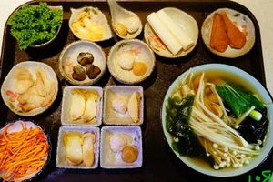 This is what hot pot looks like before you put it in the pot. Most tables are especially constructed with their own hot pot in the middle.  at Wutai Yun in Beijing