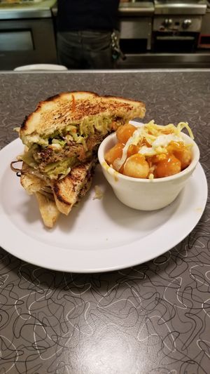 10-1-2018... what another great visit with these guys! Tonight is burger night and they made me the BEST Impossible Melt w/Avocado on Sourdough ever, served with a side of Tater tots! at The Vegan Hooligans - Pop-up in Los Angeles