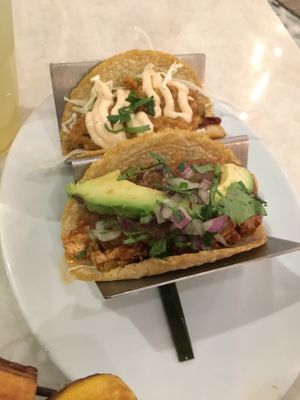 Vegan picadillo and adobo tofu tacos at Tocaya Modern Mexican in West Los Angeles