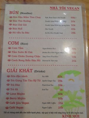 Menu at Chay Nha Toi in Ho Chi Minh City