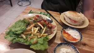 French fries and mock meat at Chay Nha Toi in Ho Chi Minh City