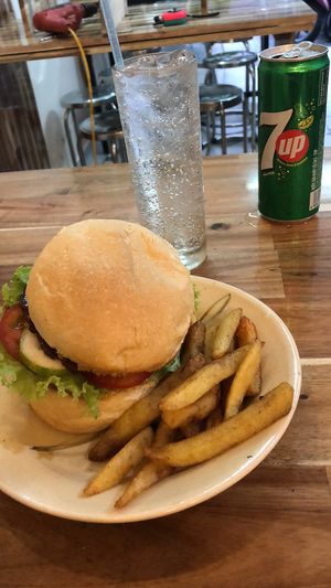 Burger and chips.  at Chay Nha Toi in Ho Chi Minh City