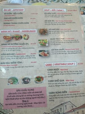 Menu at Chay Nha Toi in Ho Chi Minh City