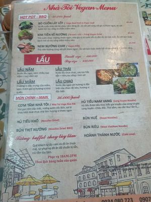 Menu at Chay Nha Toi in Ho Chi Minh City