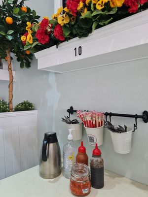 One of the dining booths at Loving Hut in Cabramatta