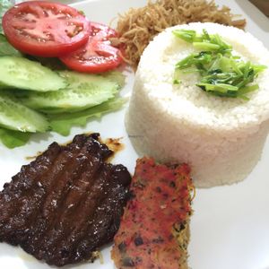 broken rice pork chop at Loving Hut in Cabramatta