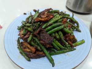 Roast duck with green beans at Loving Hut in Cabramatta