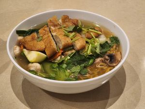 Crspy chicken soup at Loving Hut in Cabramatta