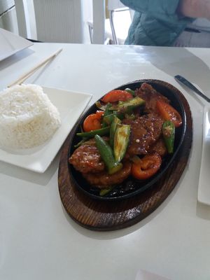 Soy chicken with okra at Loving Hut in Cabramatta