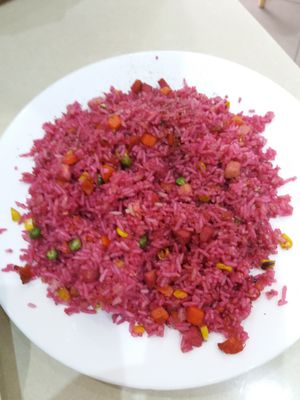 Beetroot rice at Loving Hut in Cabramatta