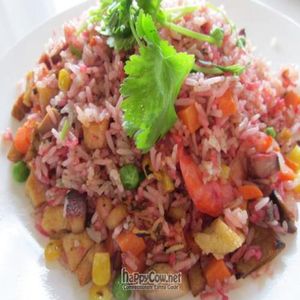 Queens Fried Rice $10 (small) $15 (large) - special fried rice with beetroot juice at Loving Hut in Cabramatta