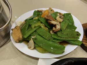 Snow peas and mushroom at Loving Hut in Cabramatta