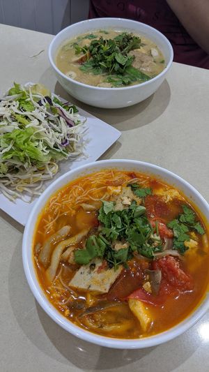 Laksa and tomato soup at Loving Hut in Cabramatta