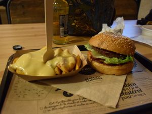 Yummy burger and fries with cheese :) at Hank Cuisine Végétale in Lyon
