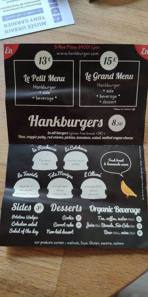 English menu at Hank Cuisine Végétale in Lyon