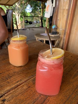 Fresh juices  at Vegan Soul Kitchen in Penida Island