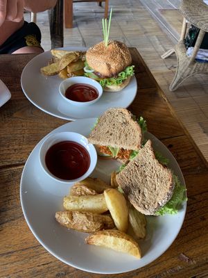 Hamburger and sandwich  at Vegan Soul Kitchen in Penida Island