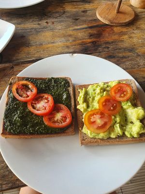 The legendary pesto and avocado toast at Vegan Soul Kitchen in Penida Island