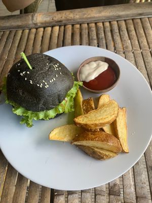 Veggie burger at Vegan Soul Kitchen in Penida Island