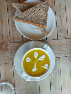 Pumpkin soup at Vegan Soul Kitchen in Penida Island