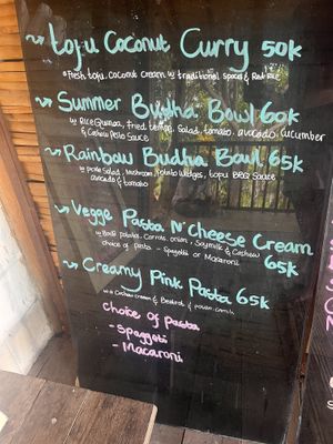 Menu board  at Vegan Soul Kitchen in Penida Island