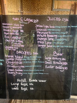 Menu board  at Vegan Soul Kitchen in Penida Island